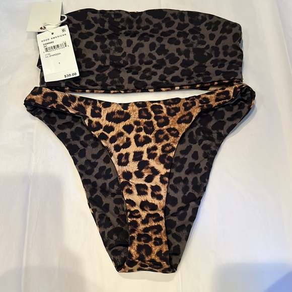 NWT GOOD AMERICAN leopard cheetah reversible print bikini size XS/S - Picture 11 of 14